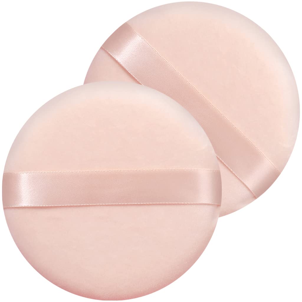 2 PCS large Powder puff, 5 inch cotton super soft Powder puff, washable, loose powder puff, body puff round (White)