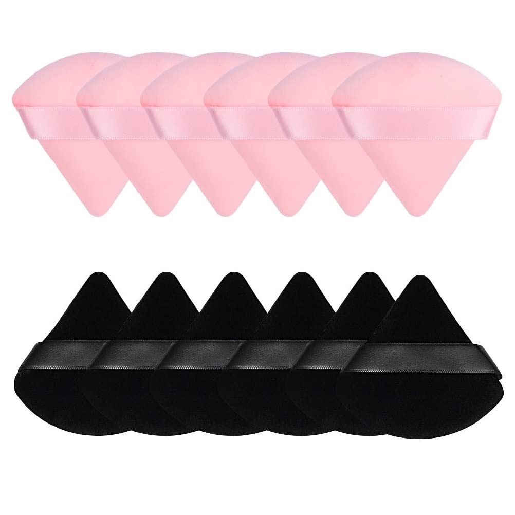 Pimoys Powder Puffs, 12 Pack Triangle Makeup Sponges, Black