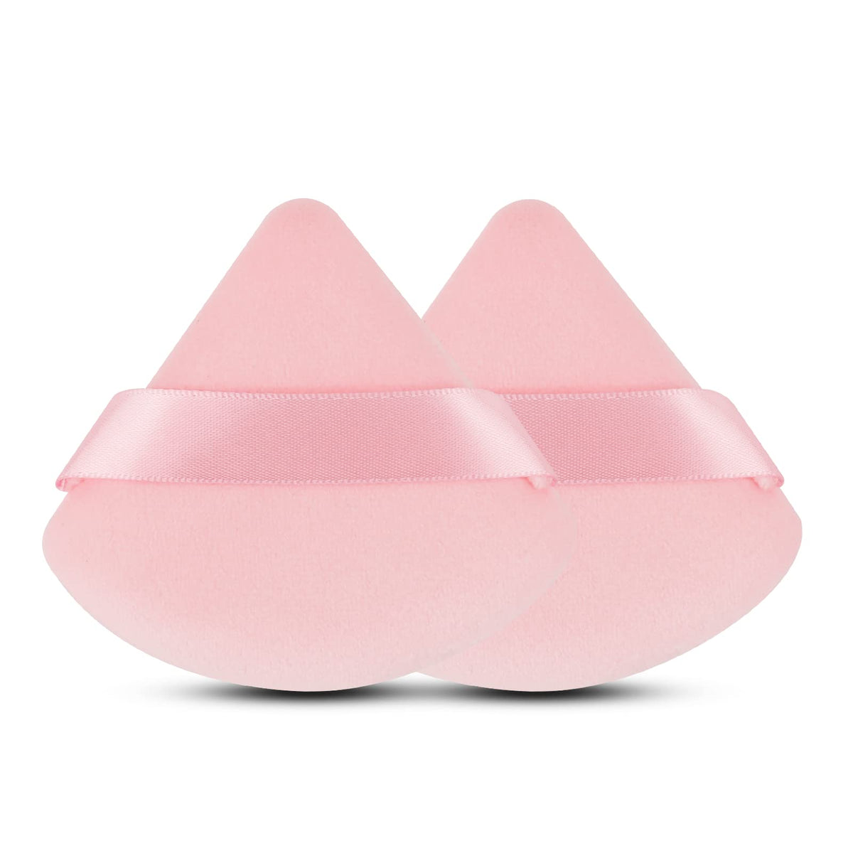 EVAOUXIU Triangle Powder Puff Set of 2, Soft Velour Makeup Puff for Loose & Pressed Powder, Reusable Face Powder Puff with Finger Strap for Setting Powder, Foundation & Touch Ups