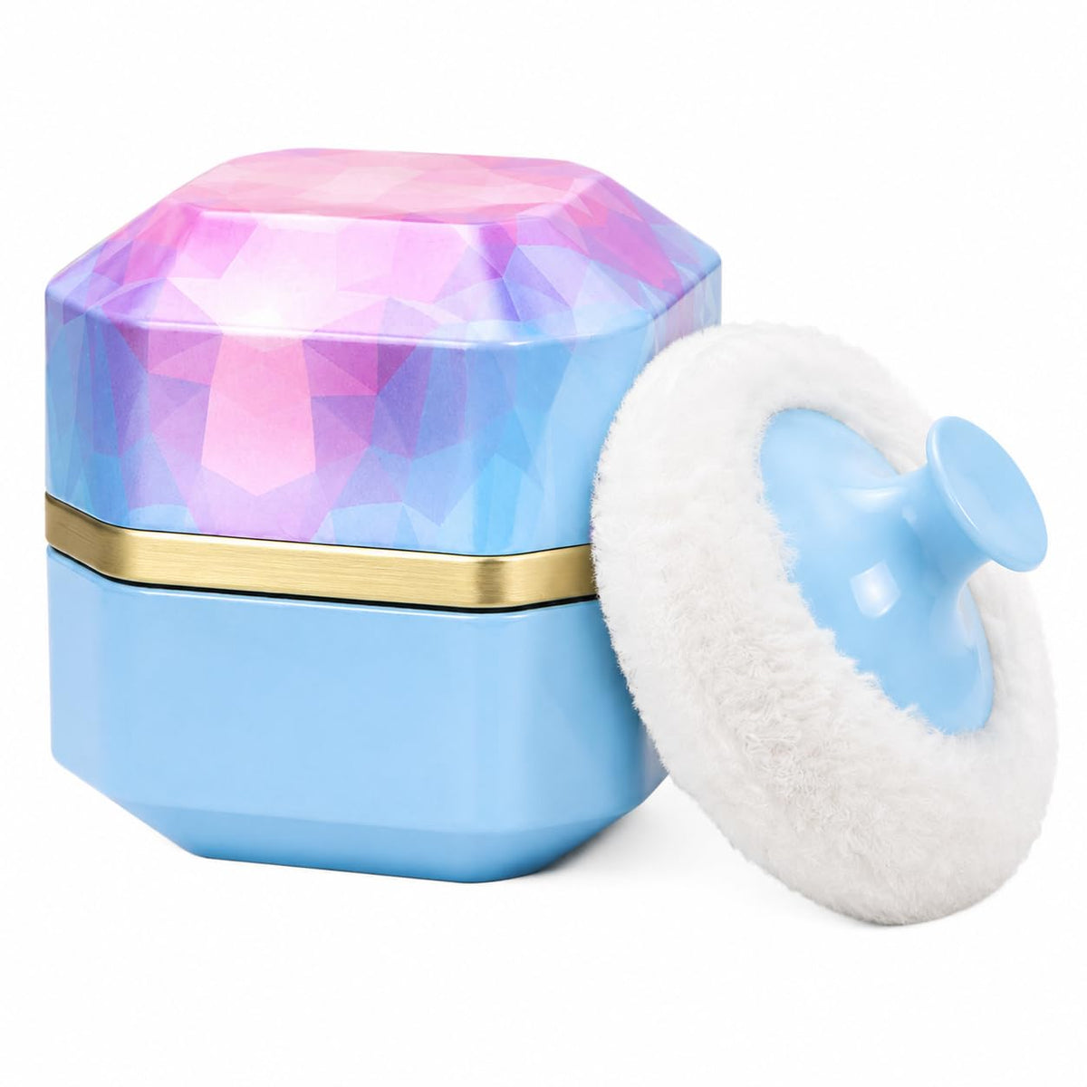 Body Powder Puff and Container, 3.35" Portable Dusting Powder Container with Soft Puff Powder Case Box Jar for Baby Women Home and Travel Use(Blue)