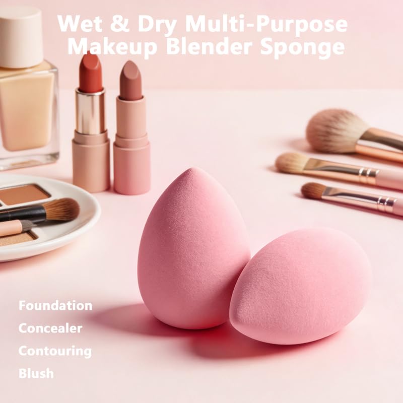 Makeup Sponge Set 6 Pcs Blender Sponges for Liquid, Cream, and Powder, Multi-color Pink Soft Latex-Free Cosmetic Applicators