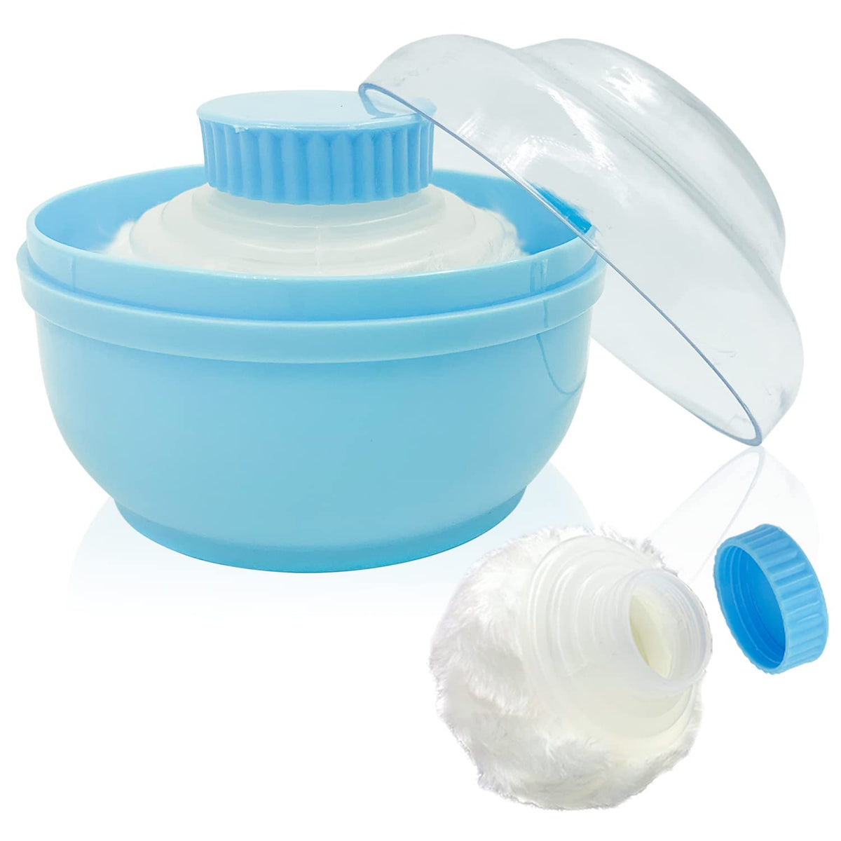 BPA Free Baby Powder Puff Box, Large 2.8" Fluffy Body After-Bath Powder Case, Baby Care Face/Body Villus Powder Puff Container, Makeup Cosmetic Talcum Powder Container with Hand Holder (Green)