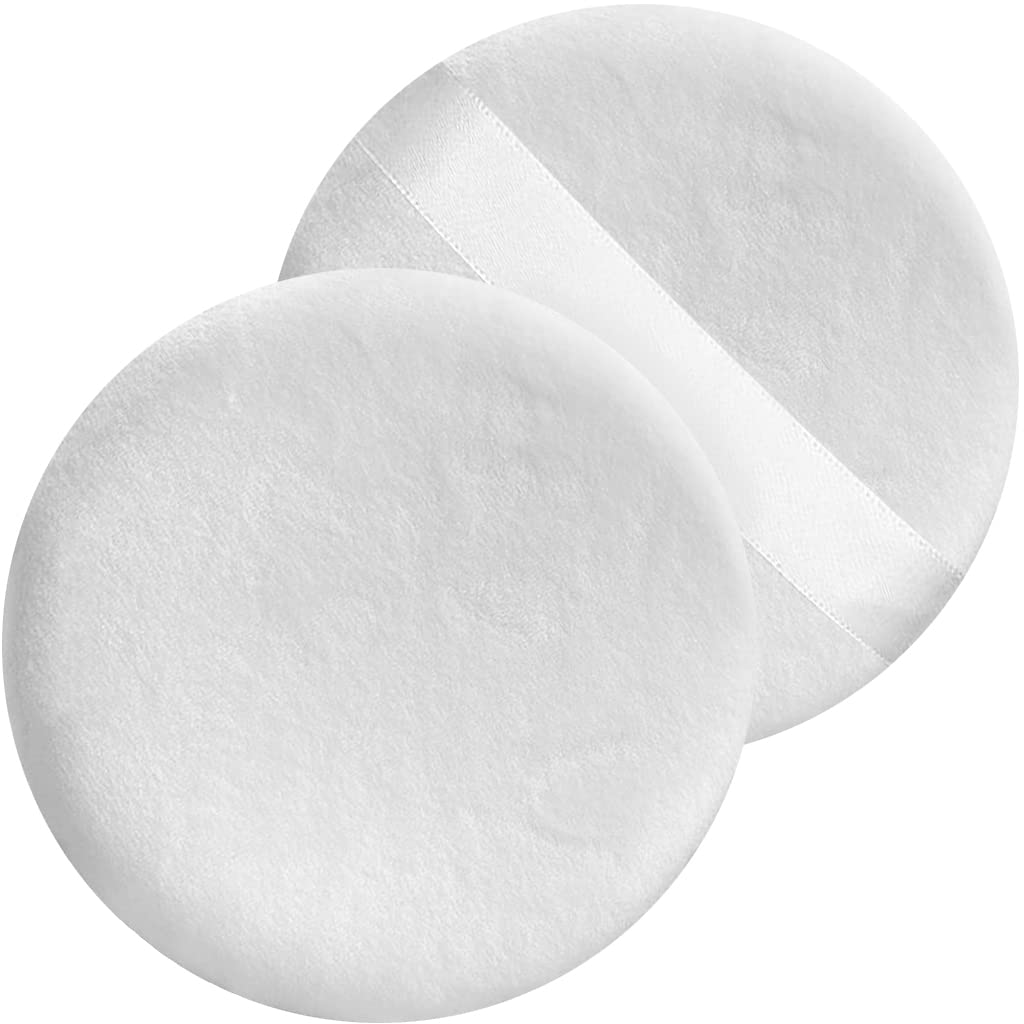 2 PCS large Powder puff, 5 inch cotton super soft Powder puff, washable, loose powder puff, body puff round (White)