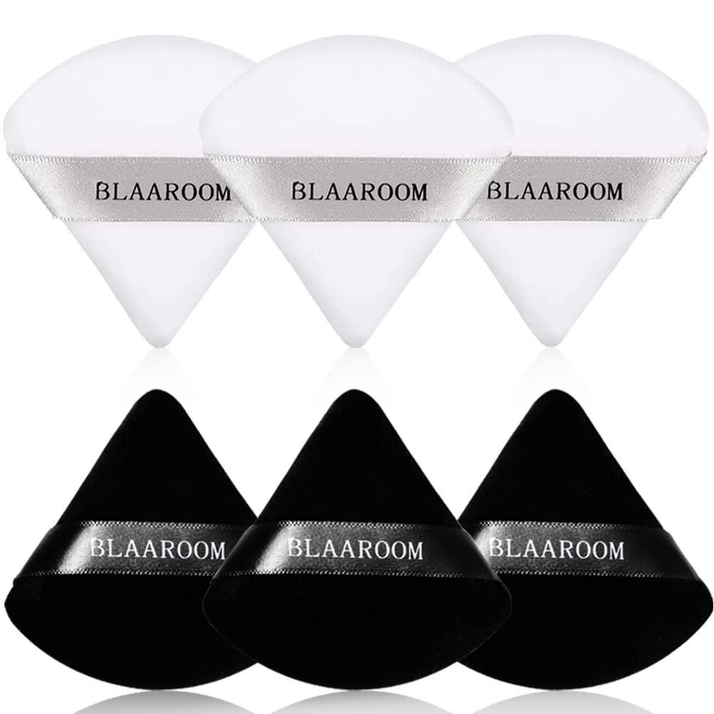 6 Pcs Velvet Triangle Powder Puff,Triangular Design Makeup Soft Sponge Puff for Face Exquisite Eyes Contouring, for Loose Mineral Body Powde Cosmetic Foundation Makeup Tool - Black