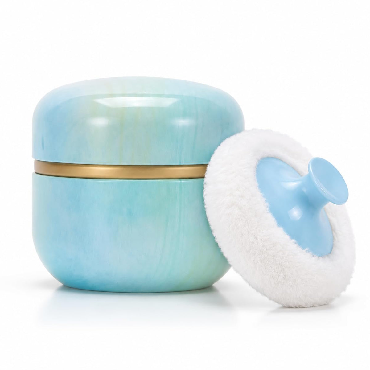 Body Powder Puff and Container, 3.35" Portable Dusting Powder Container with Soft Puff Powder Case Box Jar for Baby Women Home and Travel Use(Blue)