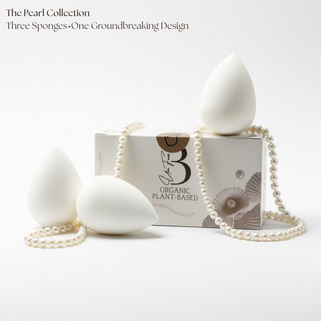 Pearl Beauty Sponge - Plant-Based, Eco-Friendly, Cruelty-Free, Dye-Free & Latex-Free Blender, Biodegradable & Natural Makeup Sponge, Makeup Blender, Perfect for Liquid & Powder (3 Count)