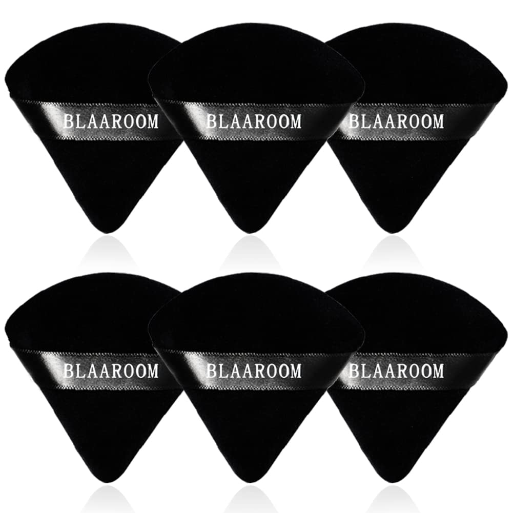 6 Pcs Velvet Triangle Powder Puff,Triangular Design Makeup Soft Sponge Puff for Face Exquisite Eyes Contouring, for Loose Mineral Body Powde Cosmetic Foundation Makeup Tool - Black