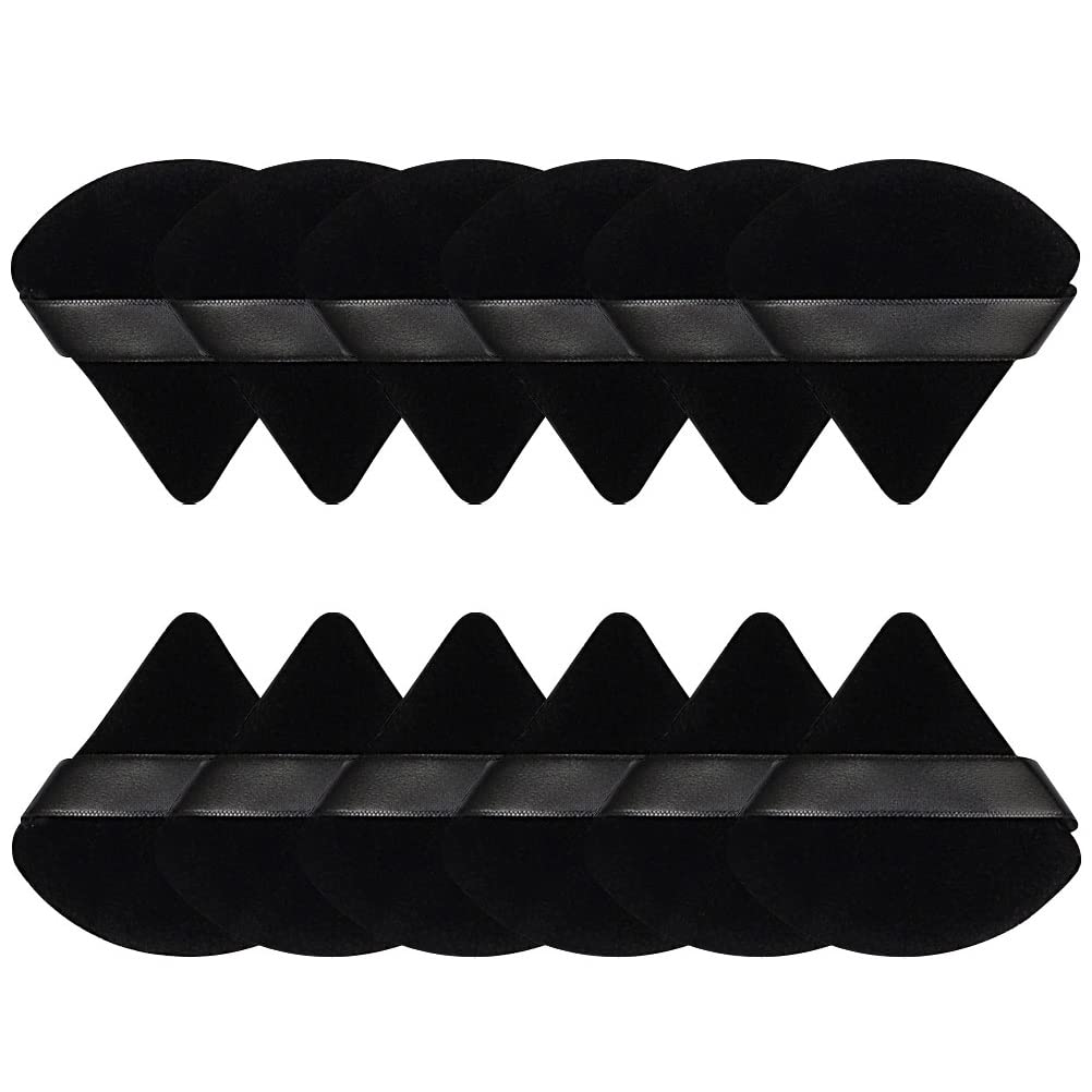 Pimoys Powder Puffs, 12 Pack Triangle Makeup Sponges, Black