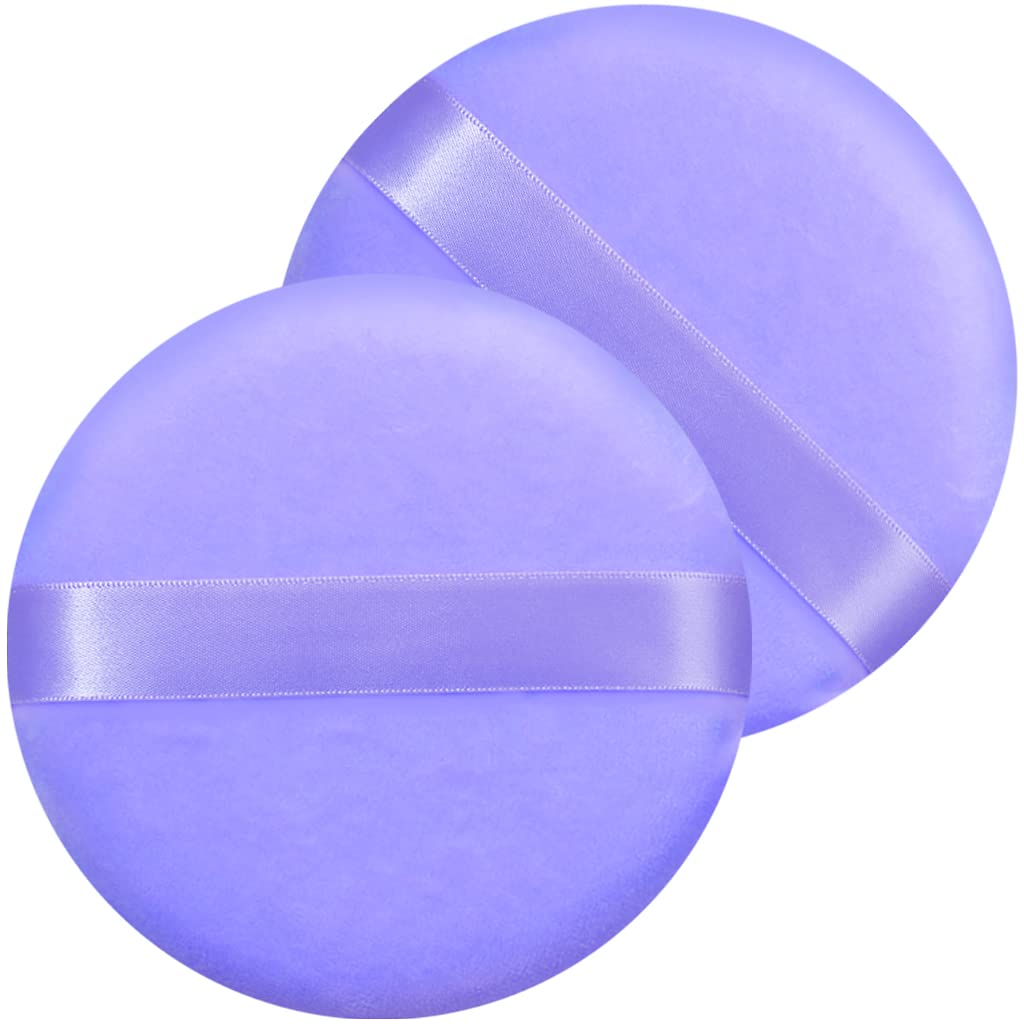 2 PCS large Powder puff, 5 inch cotton super soft Powder puff, washable, loose powder puff, body puff round (White)