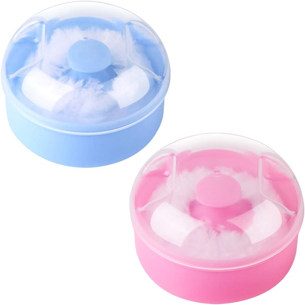 Arroyner 2Pcs Baby Body Cosmetic Powder Puff Body Powder Puff and Container Case (Pink and Blue) (2pcs)