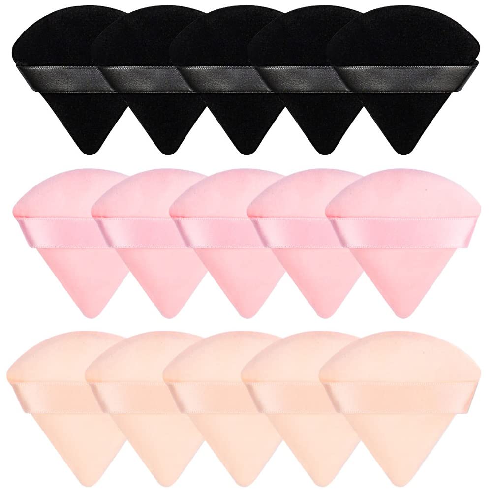 Pimoys 15 Pack Powder Puffs Triangle Makeup Sponge, Black/Pink/Flesh