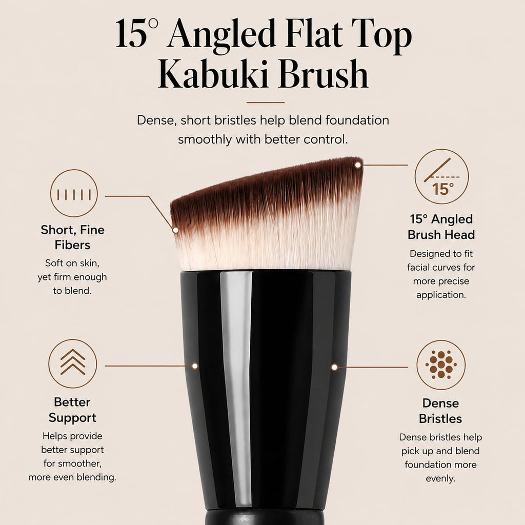 JoMay Flat Top Kabuki Foundation Brush, Angled Makeup Brush for Liquid Foundation, Dense Soft Vegan Bristles, Streak-Free Full Coverage Blending Brush for Beginners & Daily Makeup, 1 PCS