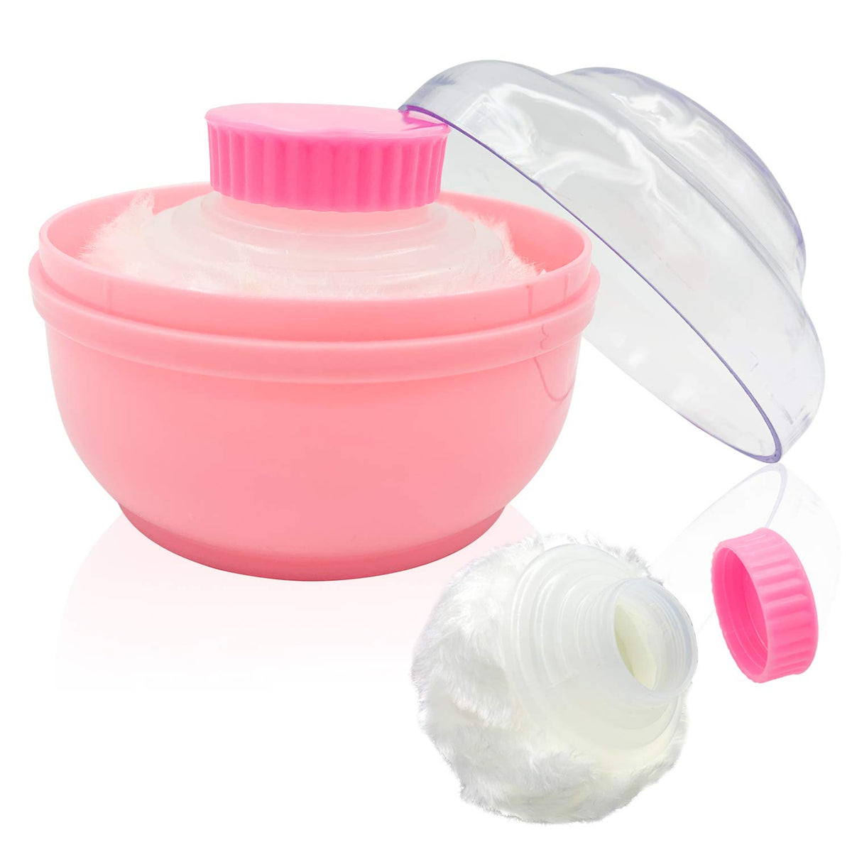 BPA Free Baby Powder Puff Box, Large 2.8" Fluffy Body After-Bath Powder Case, Baby Care Face/Body Villus Powder Puff Container, Makeup Cosmetic Talcum Powder Container with Hand Holder (Green)