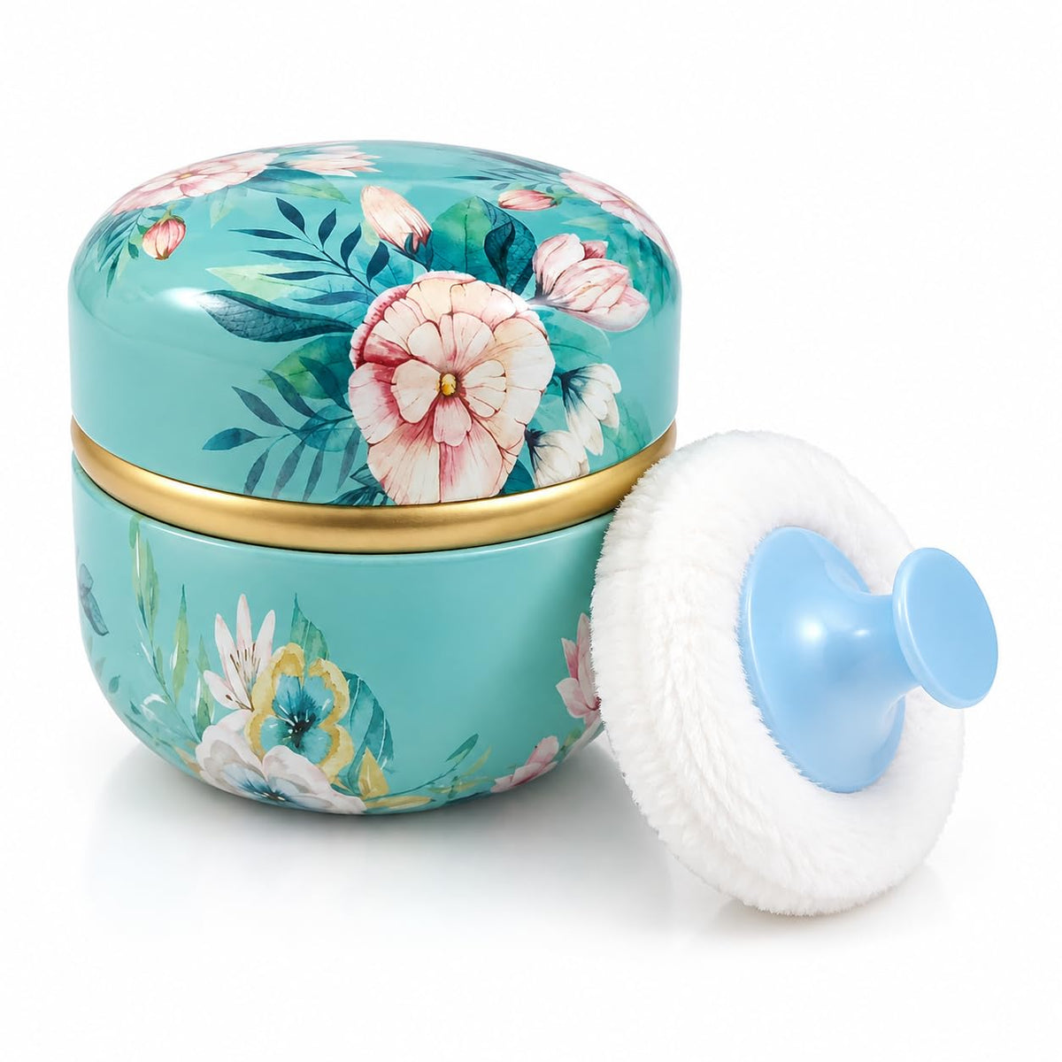 Body Powder Puff and Container, 3.35" Portable Dusting Powder Container with Soft Puff Powder Case Box Jar for Baby Women Home and Travel Use(Blue)