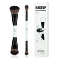 Jessup Face Makeup Brushes Blue 3pcs Double Ended Makeup Brush for Foundation Contour Blush Highlight and Concealer Brush, Premium Synthetic Brush Set T503