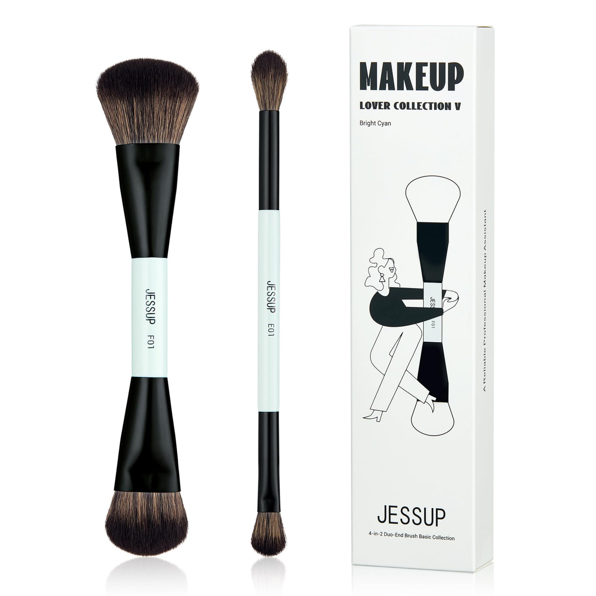 Jessup Face Makeup Brushes Blue 3pcs Double Ended Makeup Brush for Foundation Contour Blush Highlight and Concealer Brush, Premium Synthetic Brush Set T503