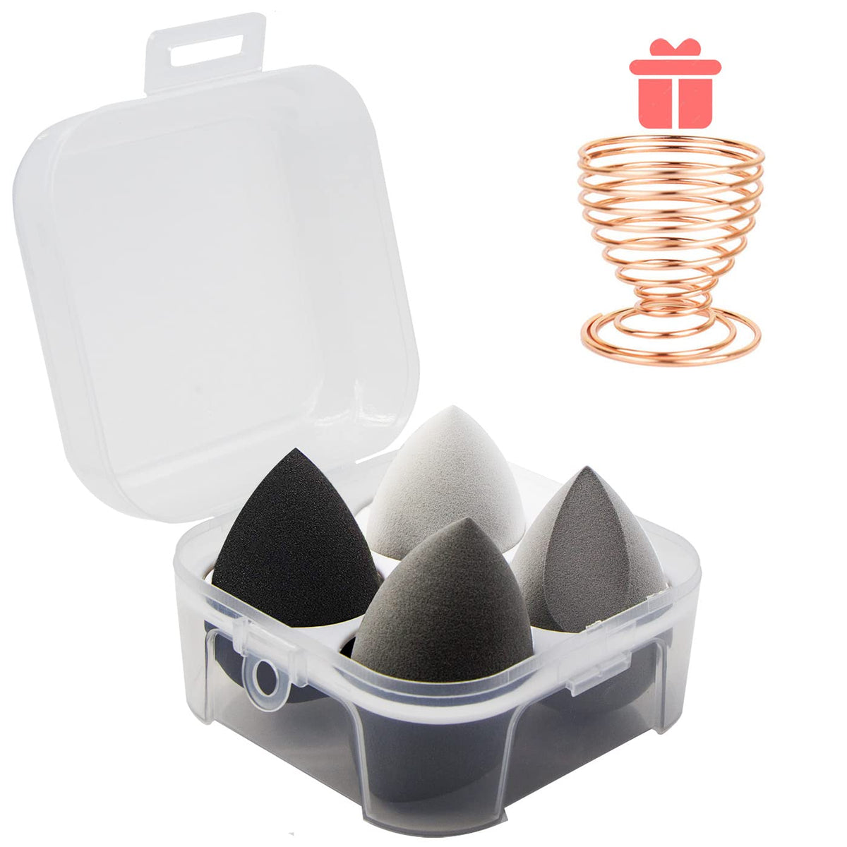 Makeup Sponges Set - Beauty sponges Blending Blenders with 1 Holder and Egg Case, Flawless for Cream, Powder and Liquid (Pink, 4Pcs+1Holder+ case)