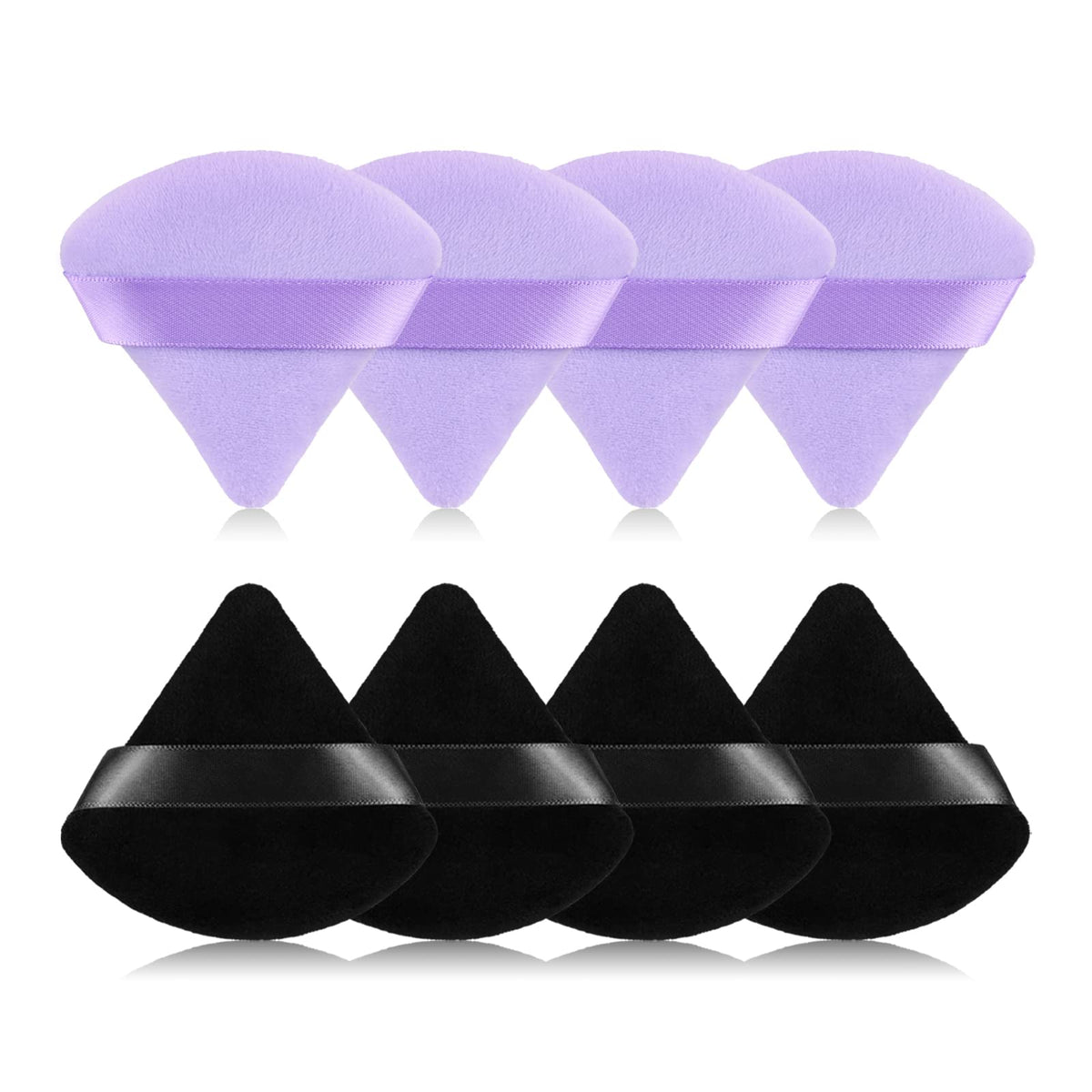 8Pcs of Triangular Powder Puff Makeup Sponges, Made of Super-soft Velvet, Designed for Contouring, Eye, and Corner, Beauty Blender Foundation Mixing Container.(Black)