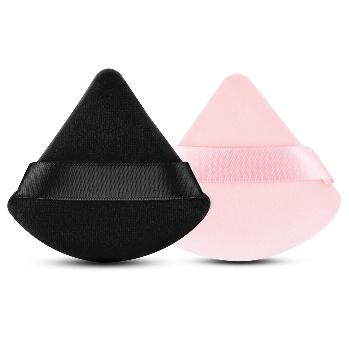 EVAOUXIU Triangle Powder Puff Set of 2, Soft Velour Makeup Puff for Loose & Pressed Powder, Reusable Face Powder Puff with Finger Strap for Setting Powder, Foundation & Touch Ups