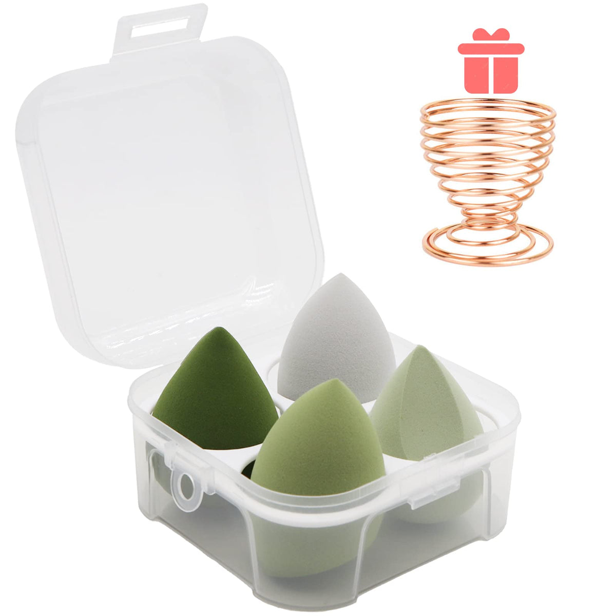 Makeup Sponges Set - Beauty sponges Blending Blenders with 1 Holder and Egg Case, Flawless for Cream, Powder and Liquid (Pink, 4Pcs+1Holder+ case)
