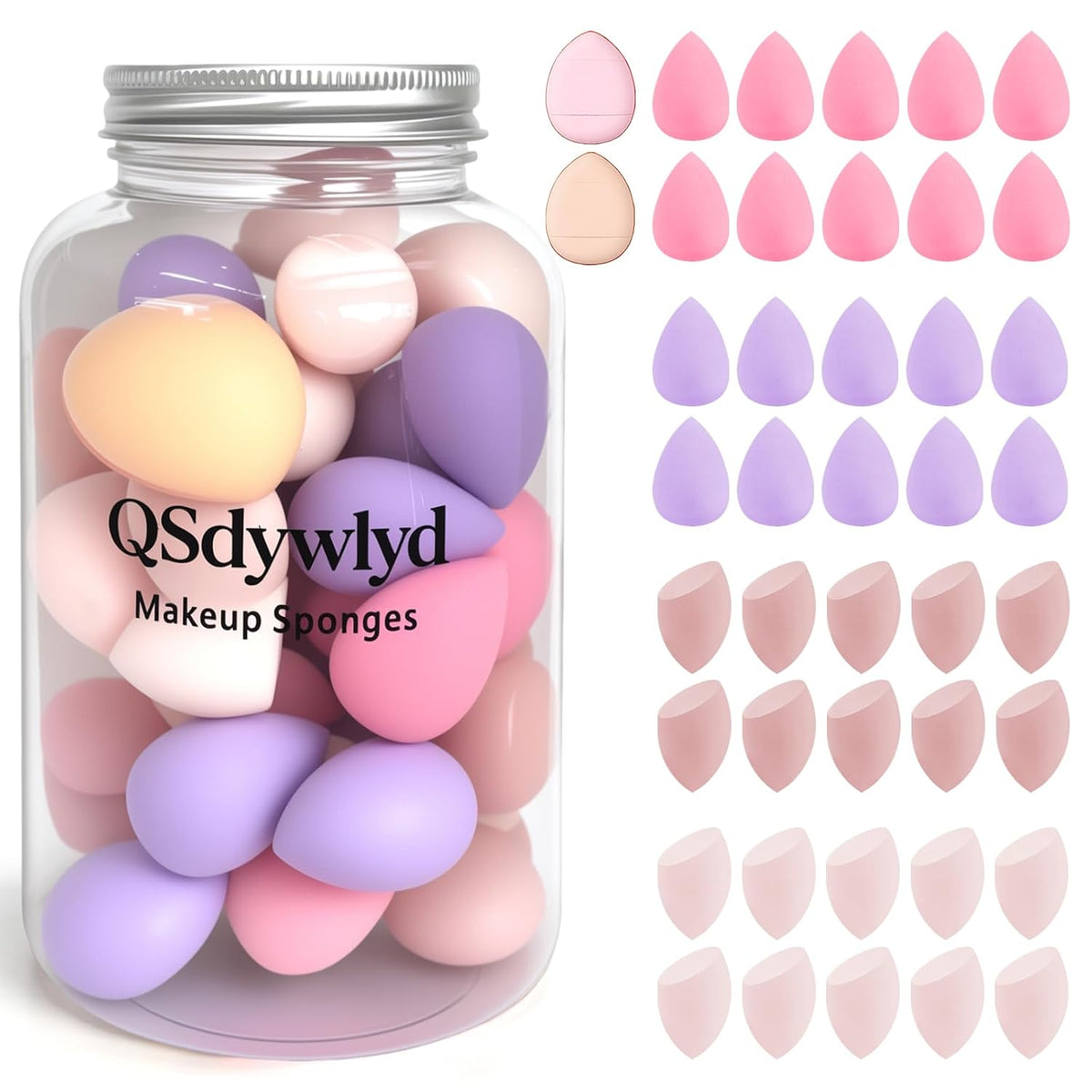 42Pcs Latex Free Mini Makeup Sponge Set w/2 Bonus Powder Puffs