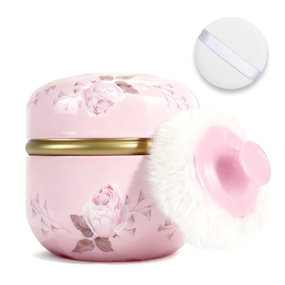 SHIMIDO Body Powder Puff and Container, 3.15" Portable Empty Body Powder Container for Baby Women's Loose Dusting Powder, Powder Case Box with Lids for Bath, Travel and Home Use (Old time)