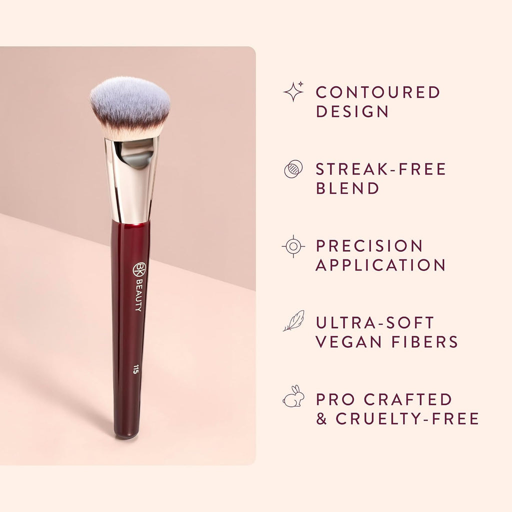 BK BEAUTY 115 MEDIUM CONTOURED FOUNDATION BRUSH – Contoured Foundation Brush for Liquid Makeup - Foundation Makeup Brushes - Face Brush For Liquid Or Cream Foundation