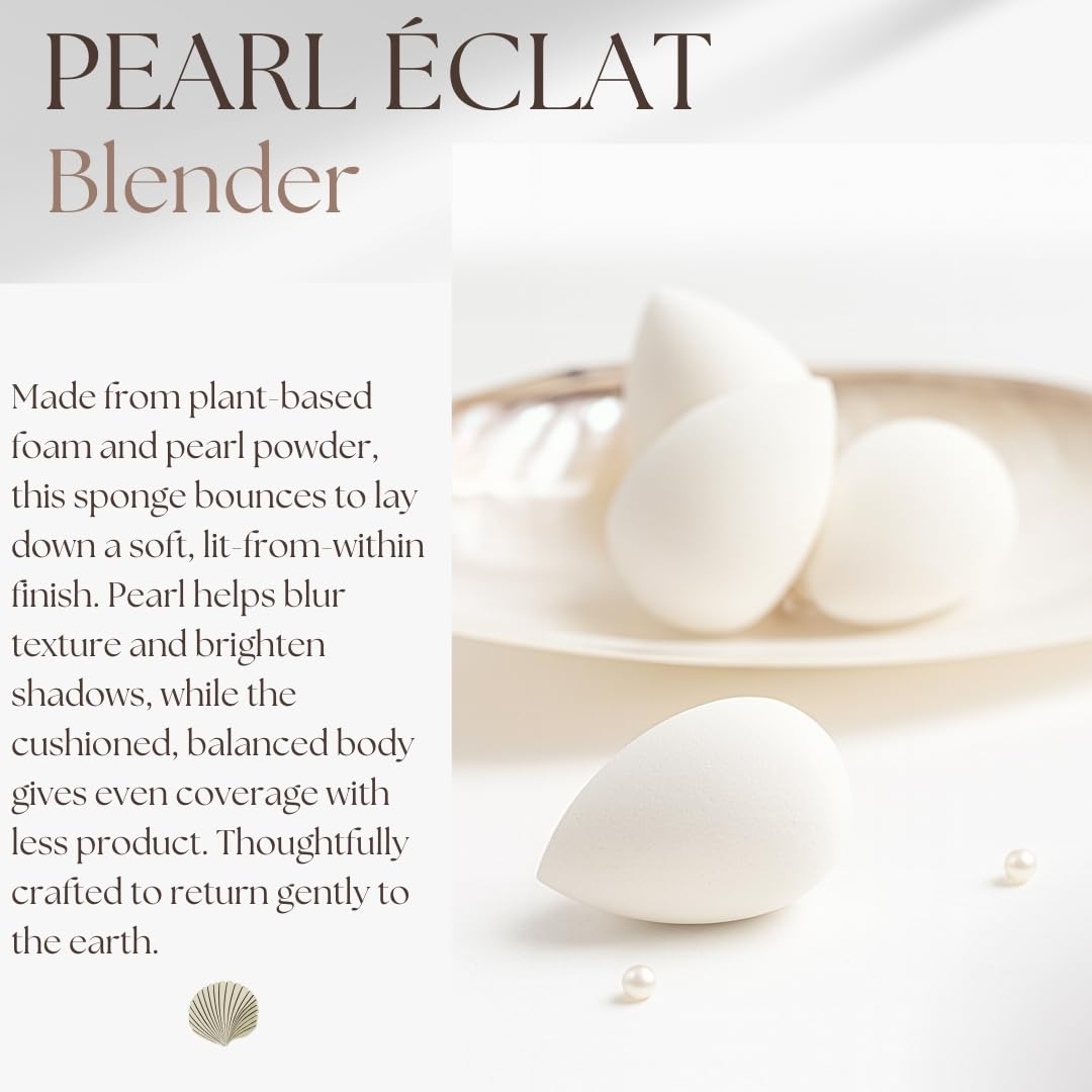 Pearl Beauty Sponge - Plant-Based, Eco-Friendly, Cruelty-Free, Dye-Free & Latex-Free Blender, Biodegradable & Natural Makeup Sponge, Makeup Blender, Perfect for Liquid & Powder (3 Count)