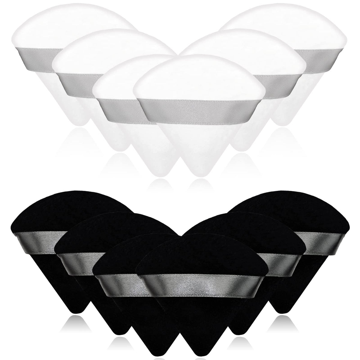 12 Pieces Black Cosmetic Powder Puff,2.76 inch Portable Soft Sponge Setting Face Puffs,Triangle Velvet Powder Puff with Ribbon Band Handle for Loose Powder Body Powder Makeup Tool