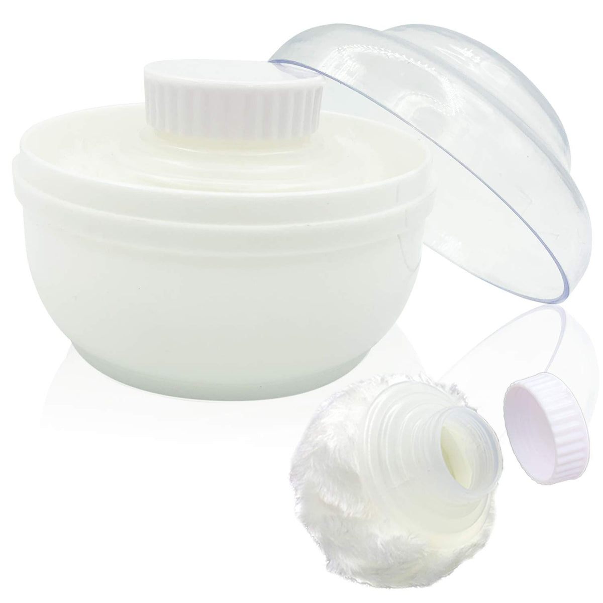 BPA Free Baby Powder Puff Box, Large 2.8" Fluffy Body After-Bath Powder Case, Baby Care Face/Body Villus Powder Puff Container, Makeup Cosmetic Talcum Powder Container with Hand Holder (Green)