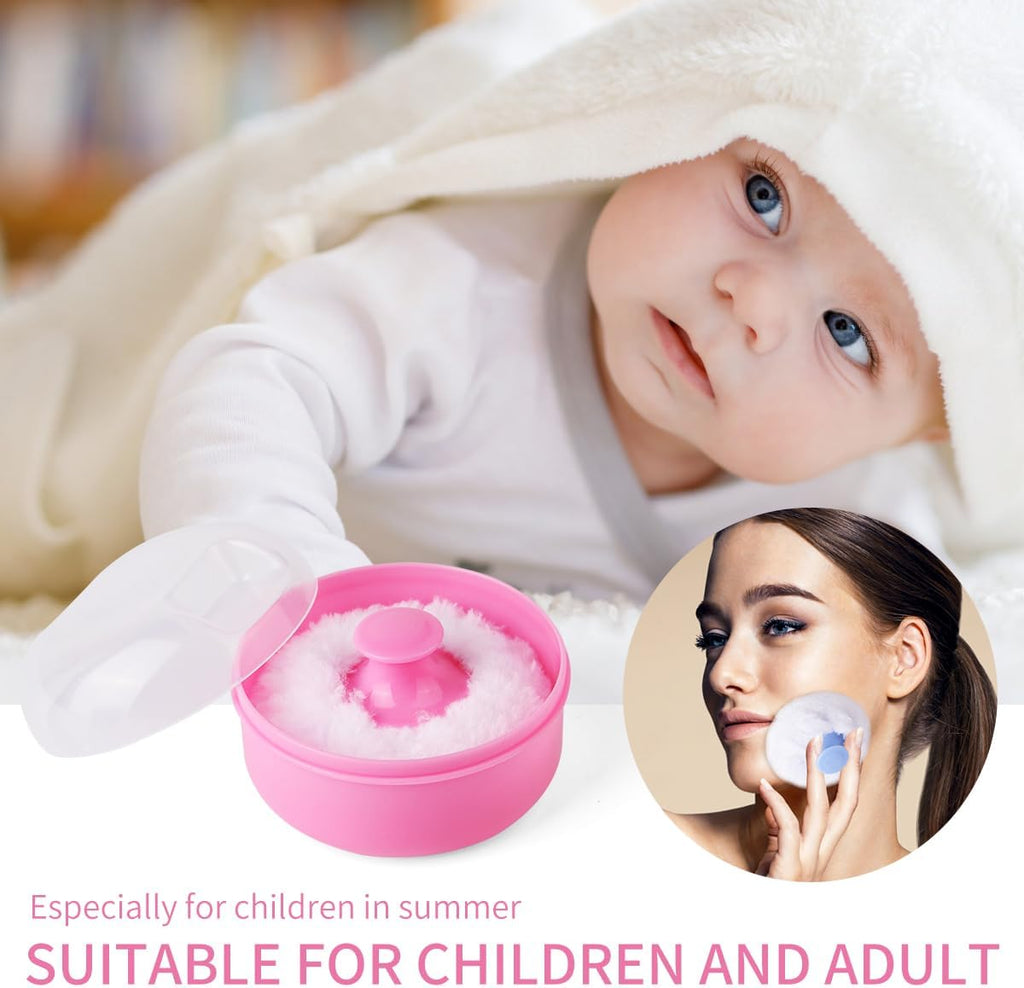 Arroyner 2Pcs Baby Body Cosmetic Powder Puff Body Powder Puff and Container Case (Pink and Blue) (2pcs)