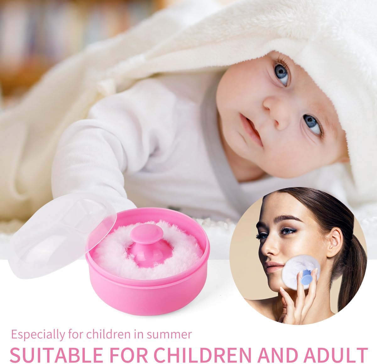 Arroyner 2Pcs Baby Body Cosmetic Powder Puff Body Powder Puff and Container Case (Pink and Blue) (2pcs)