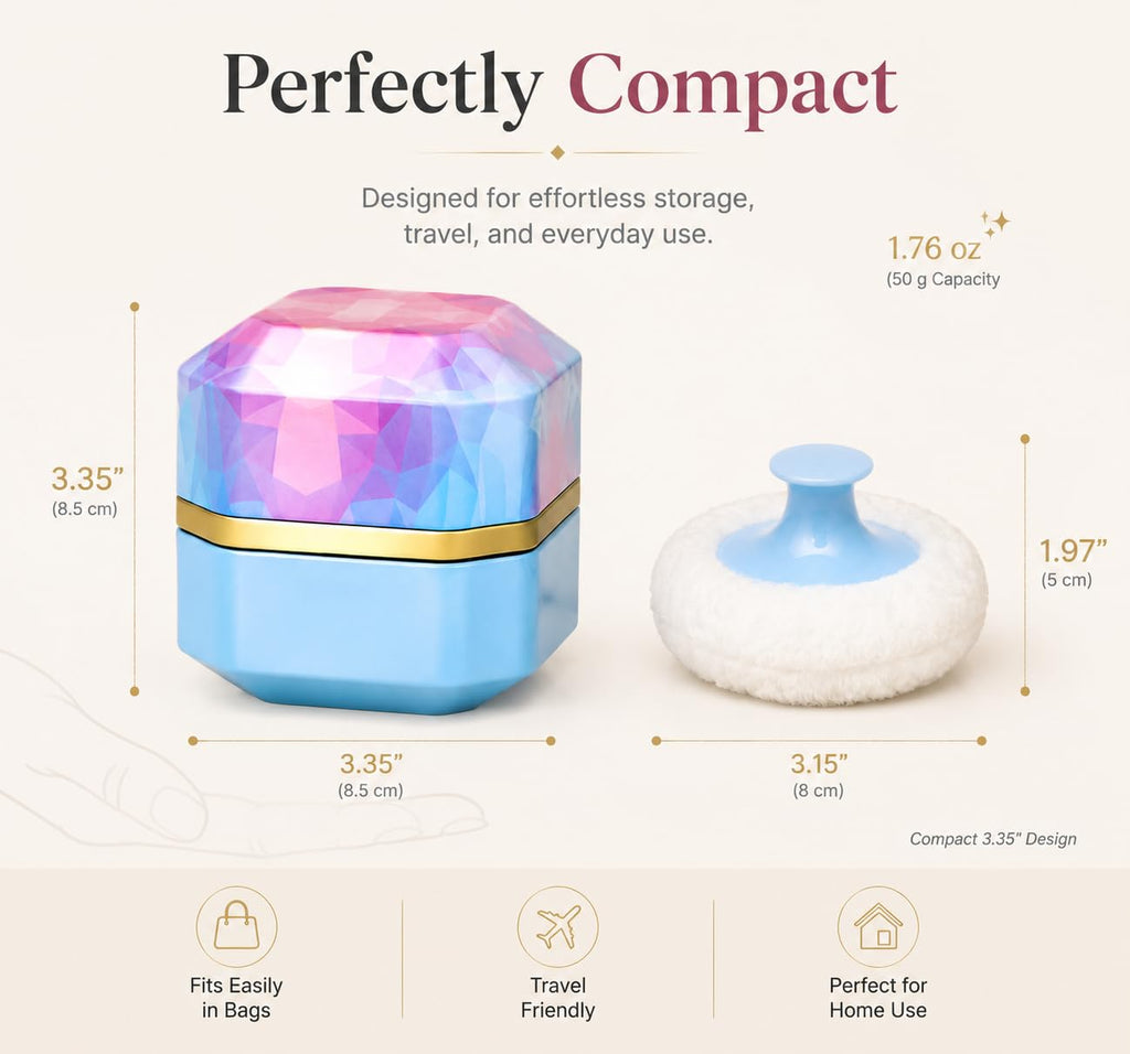 Body Powder Puff and Container, 3.35" Portable Dusting Powder Container with Soft Puff Powder Case Box Jar for Baby Women Home and Travel Use(Blue)