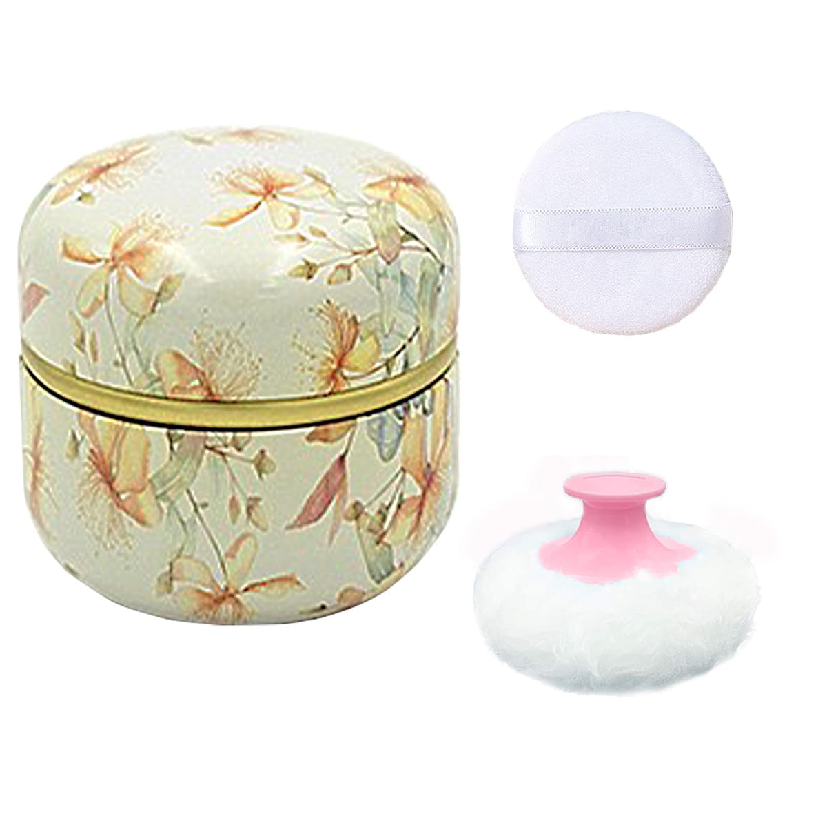 Body Powder Puff and Container for Dusting Powder (Romantic Flowers)