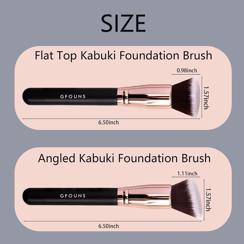 Foundation Brush For Liquid Makeup :Angled & Flat Top Kabuki Brush Synthetic Professional Makeup Brush For Liquid,Cream,and Powder-Buffing,Blending,Flawless Face Brush(GFOUNS-BR003-2P)