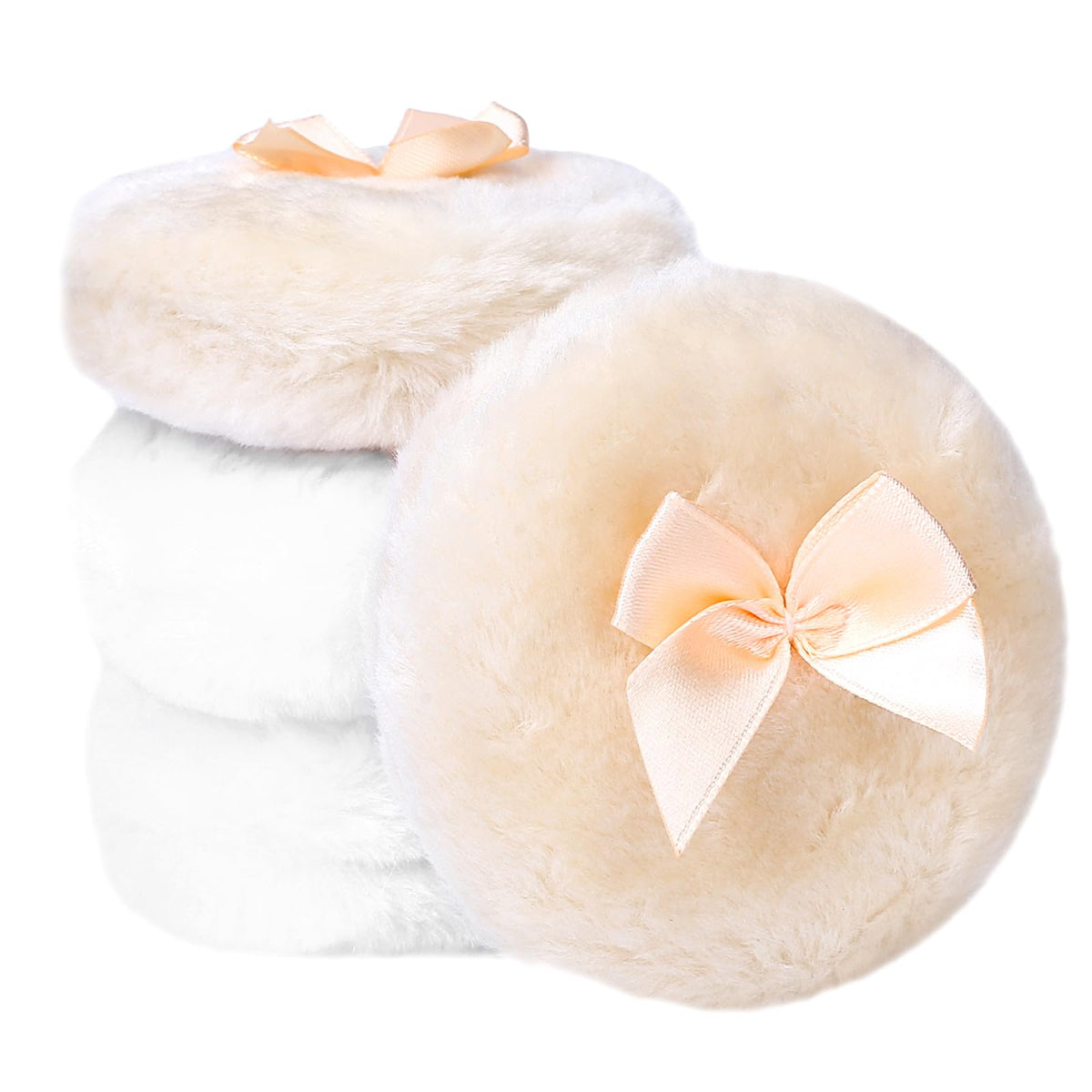 4PCS Large Fluffy Puff, White Puffs for Face Powder, Ultra Soft Face Body Puff, Washable Reusable Makeup Puffs(White/Beige)