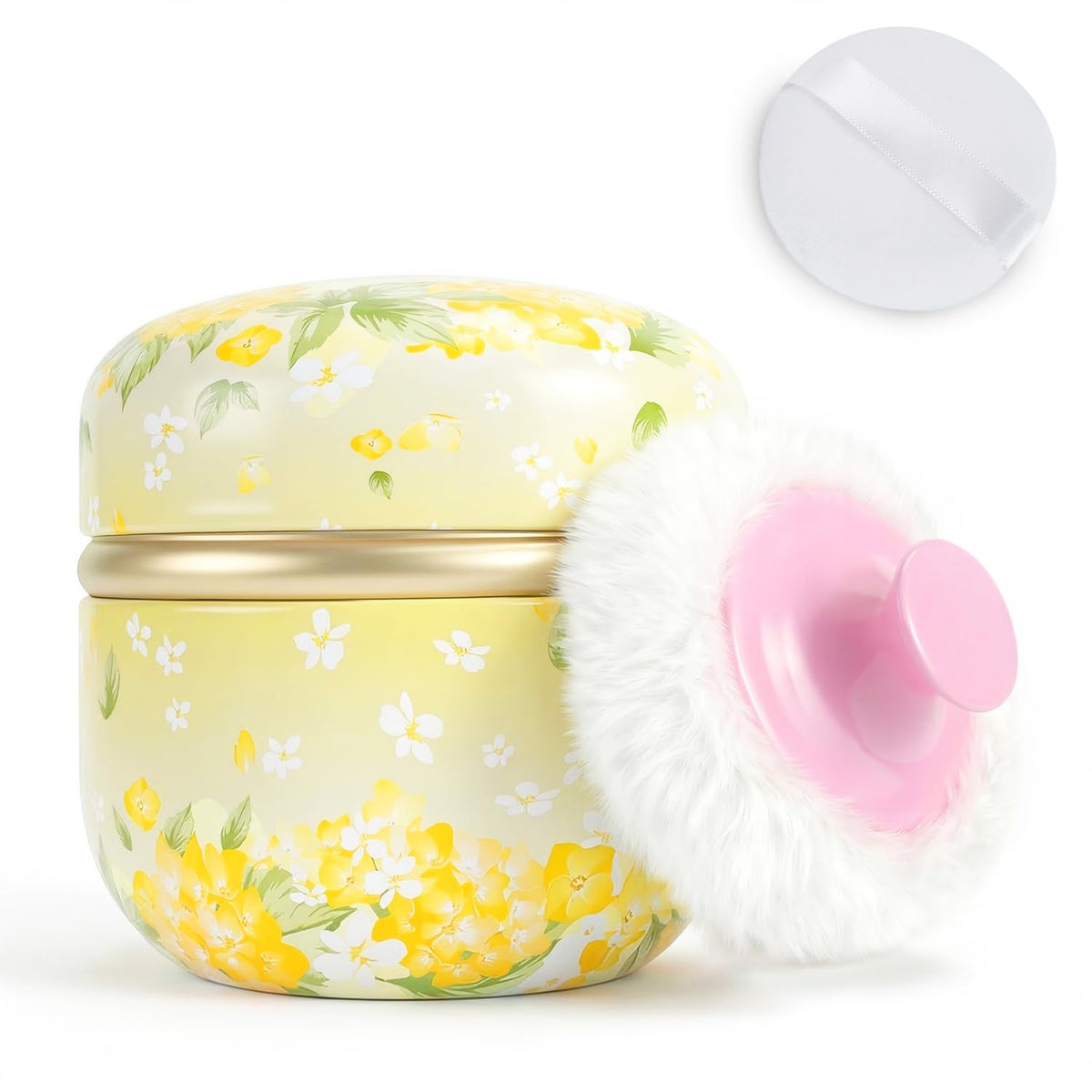 SHIMIDO Body Powder Puff and Container, 3.15" Portable Empty Body Powder Container for Baby Women's Loose Dusting Powder, Powder Case Box with Lids for Bath, Travel and Home Use (Old time)