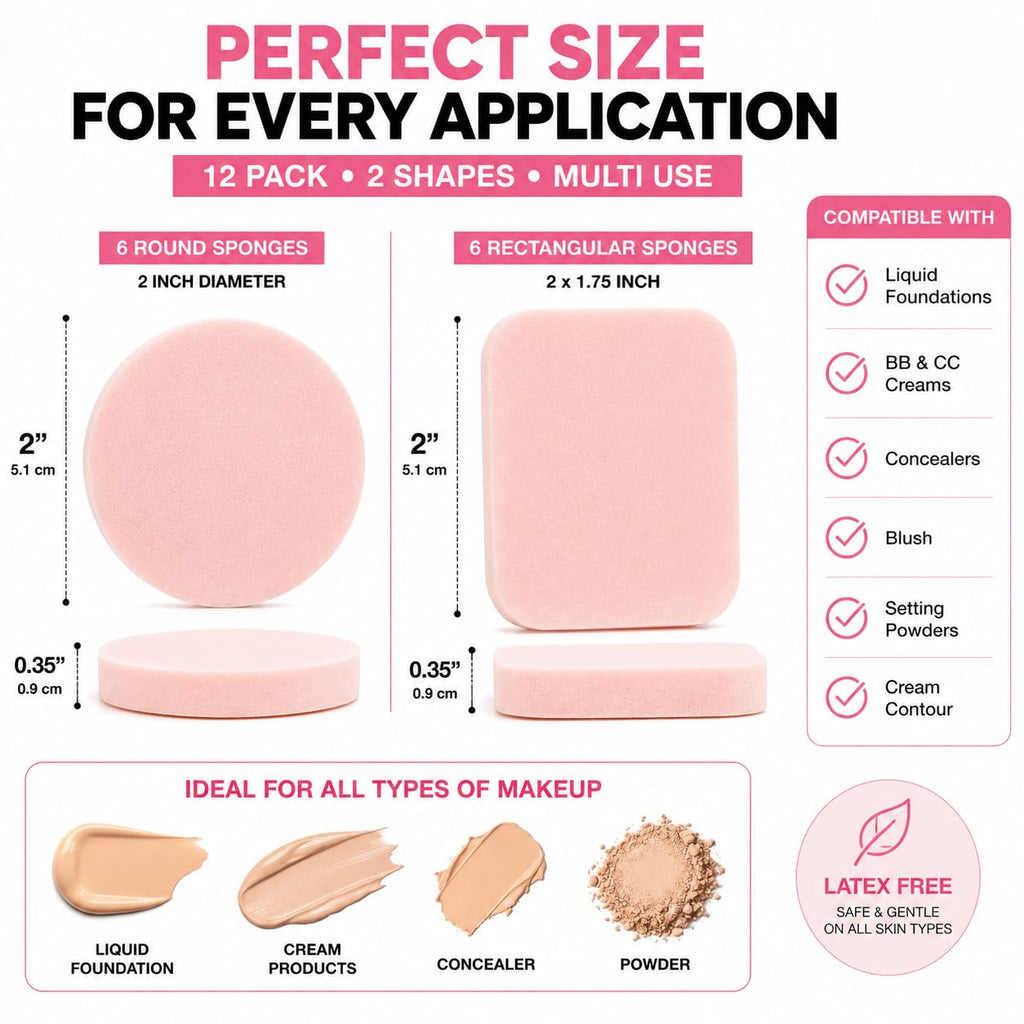 12-Pack Beauty Blender Makeup Sponges for Foundation I Latex-Free Beauty Blender Sponges I Face Sponge Makeup Blenders I Make Up Sponges for Foundation I Foundation Puffs Makeup Essentials for Women