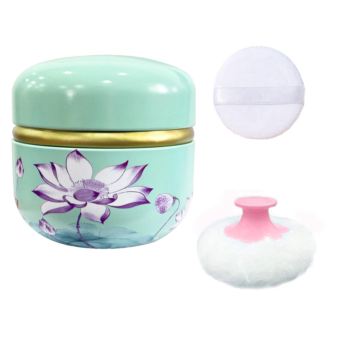 Body Powder Puff and Container for Dusting Powder (Romantic Flowers)