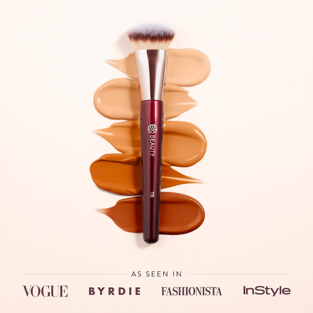 BK BEAUTY 115 MEDIUM CONTOURED FOUNDATION BRUSH – Contoured Foundation Brush for Liquid Makeup - Foundation Makeup Brushes - Face Brush For Liquid Or Cream Foundation