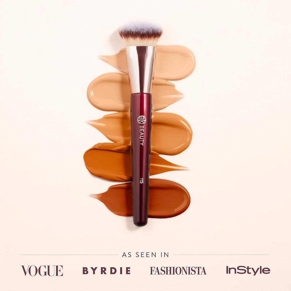 BK BEAUTY 115 MEDIUM CONTOURED FOUNDATION BRUSH – Contoured Foundation Brush for Liquid Makeup - Foundation Makeup Brushes - Face Brush For Liquid Or Cream Foundation