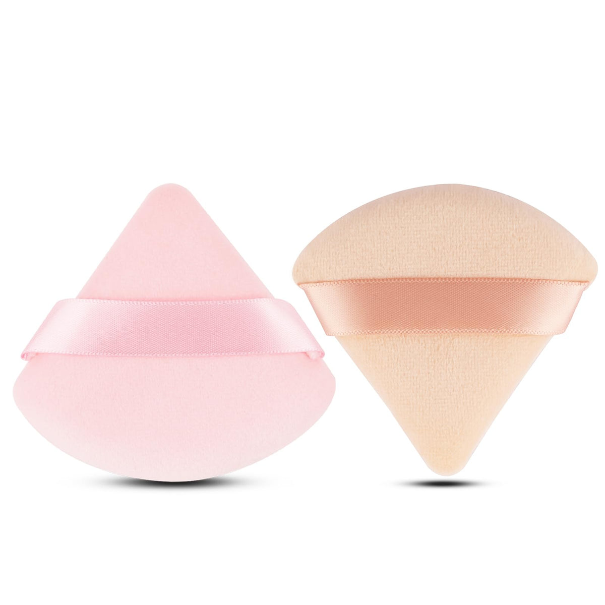 EVAOUXIU Triangle Powder Puff Set of 2, Soft Velour Makeup Puff for Loose & Pressed Powder, Reusable Face Powder Puff with Finger Strap for Setting Powder, Foundation & Touch Ups