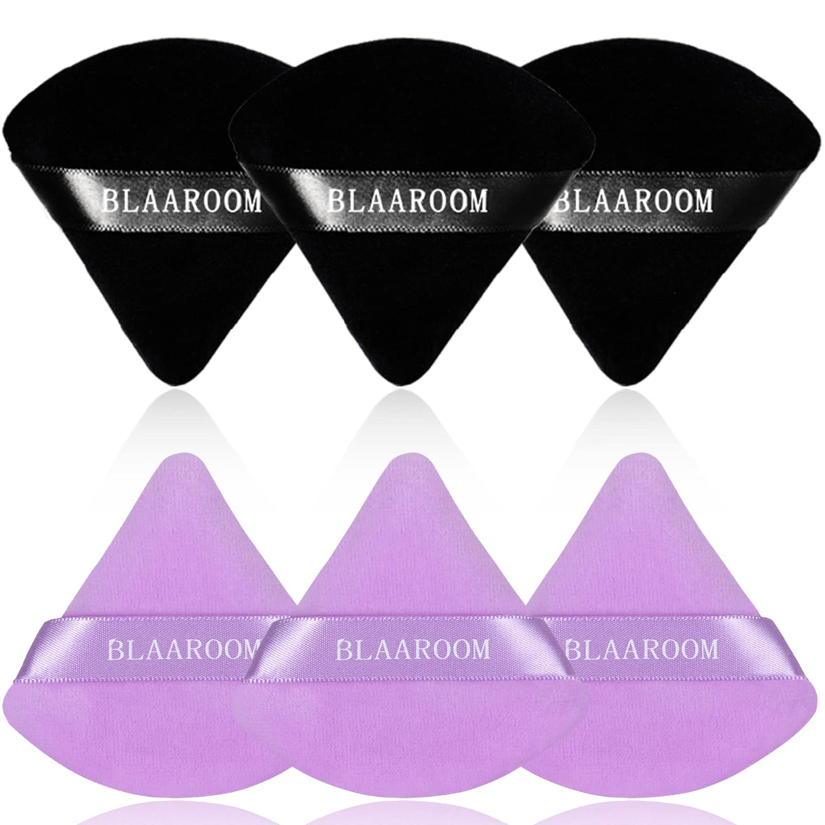 6 Pcs Velvet Triangle Powder Puff,Triangular Design Makeup Soft Sponge Puff for Face Exquisite Eyes Contouring, for Loose Mineral Body Powde Cosmetic Foundation Makeup Tool - Black