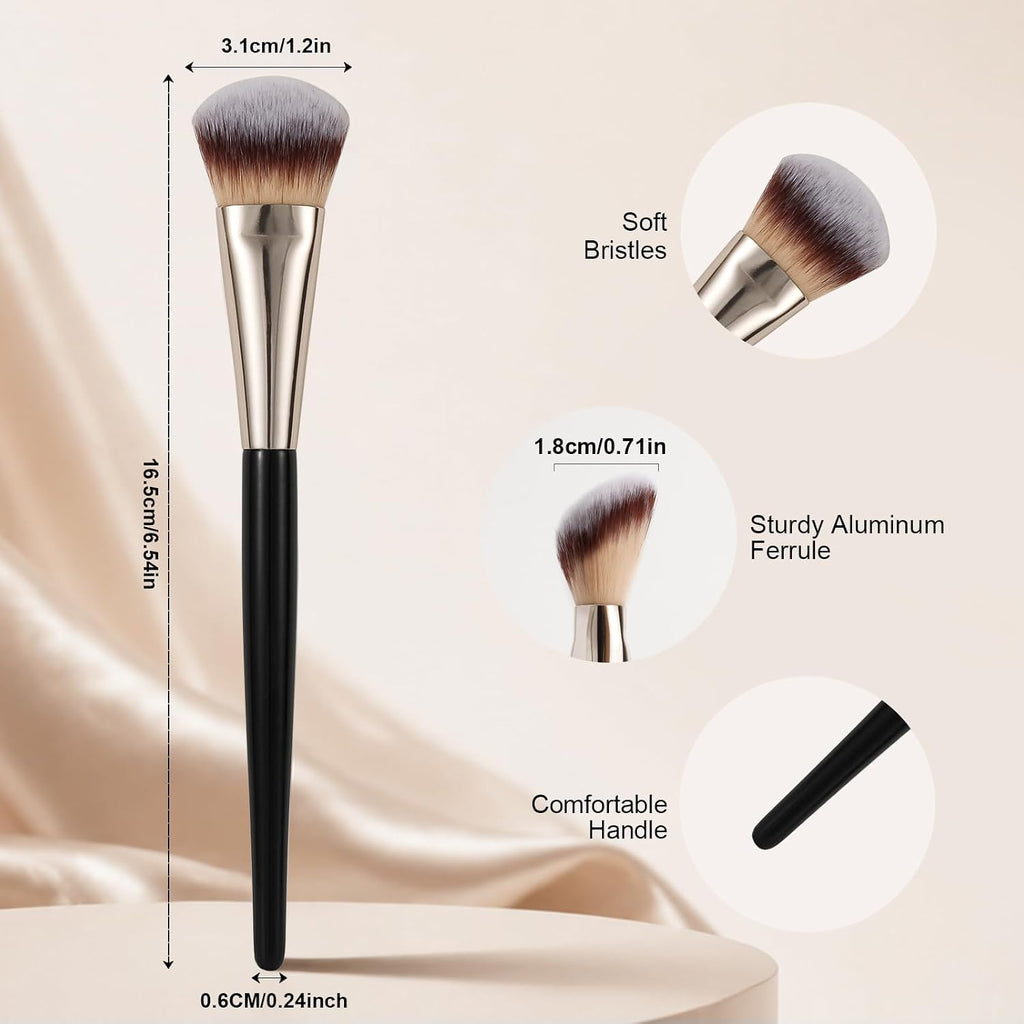 Contoured Foundation Brush for Liquid and Cream Makeup,Mini Travel Face Brush for Seamless Blending, Concealer, Bronzer and Blush - Soft Vegan Bristles for Mature and Sensitive Skin