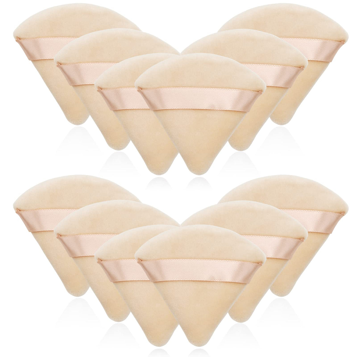 12 Pieces Black Cosmetic Powder Puff,2.76 inch Portable Soft Sponge Setting Face Puffs,Triangle Velvet Powder Puff with Ribbon Band Handle for Loose Powder Body Powder Makeup Tool