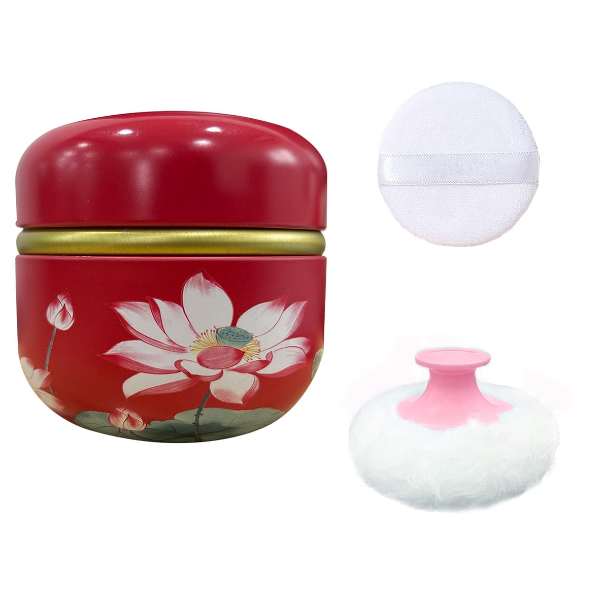 Body Powder Puff and Container for Dusting Powder (Romantic Flowers)
