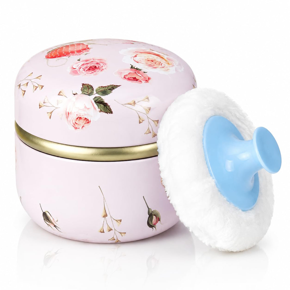 Body Powder Puff and Container, 3.35" Portable Dusting Powder Container with Soft Puff Powder Case Box Jar for Baby Women Home and Travel Use(Blue)