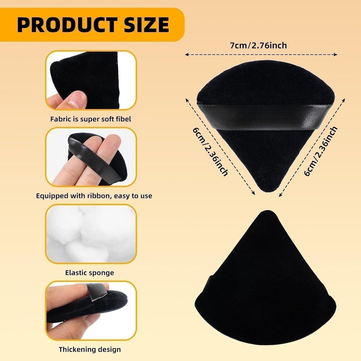 ZHIYE 4pcs Triangle Powder Puffs, Reusable Face Makeup Puff, Multifunctional Facial Makeup Tool Wet, Dry Dual-Use Makeup Sponge for BB CC Cream Liquid Foundation(BLack)