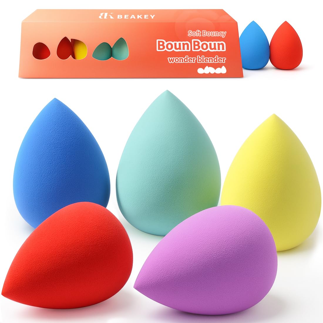 BEAKEY Makeup Sponge Set, 5 Pcs Latex-Free Foundation Beauty Sponges, Black