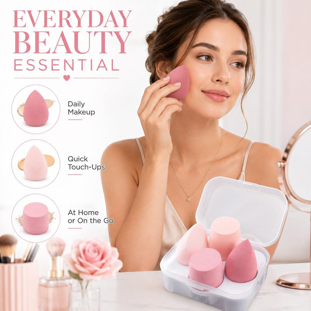 Makeup Sponge Set 4 Pcs Blender for Foundation Latex Free with Travel Case
